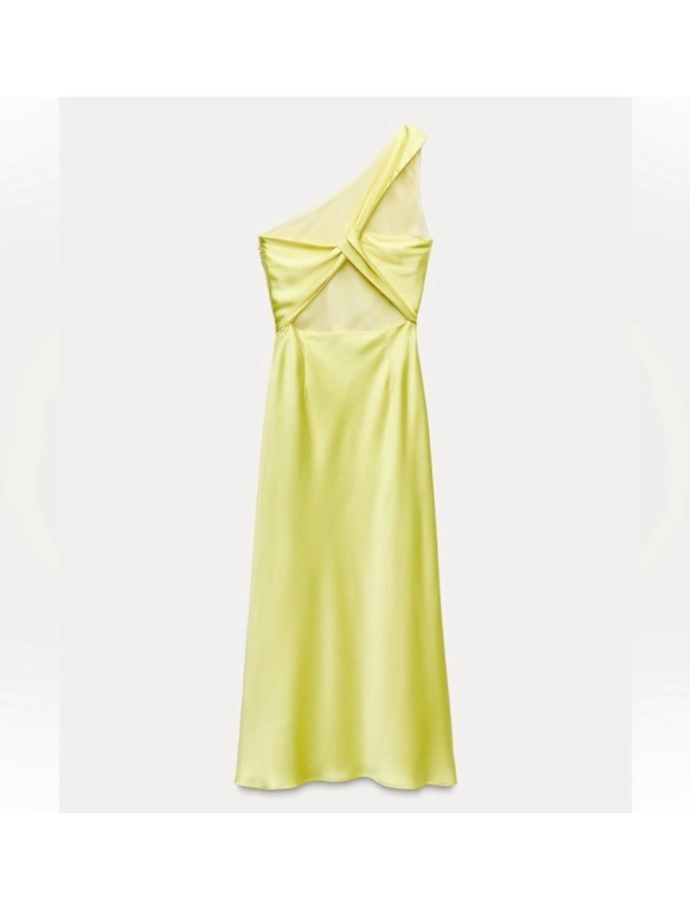 One-Shoulder Lime yellow Satin Dress